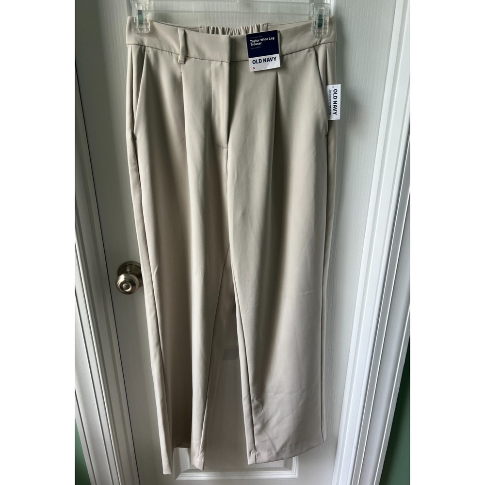 Old Navy Womens Pants Beige Taylor Wide Leg Trouser Career Work Size S NEW $50